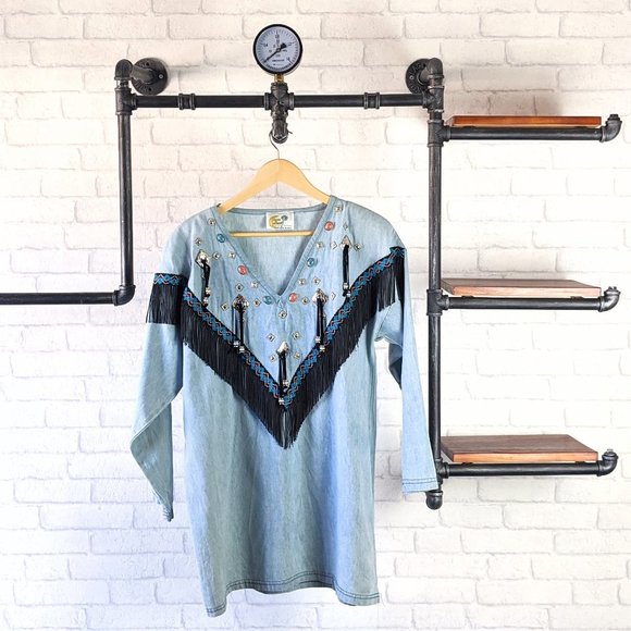 Vintage Copacabana Jean Tunic Dress Boho Southwest - Picture 1 of 6